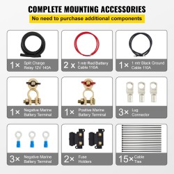 Akkujen erotusrelesarja 12V 140A 2 m kaapelit IP65 automaattinen VSR