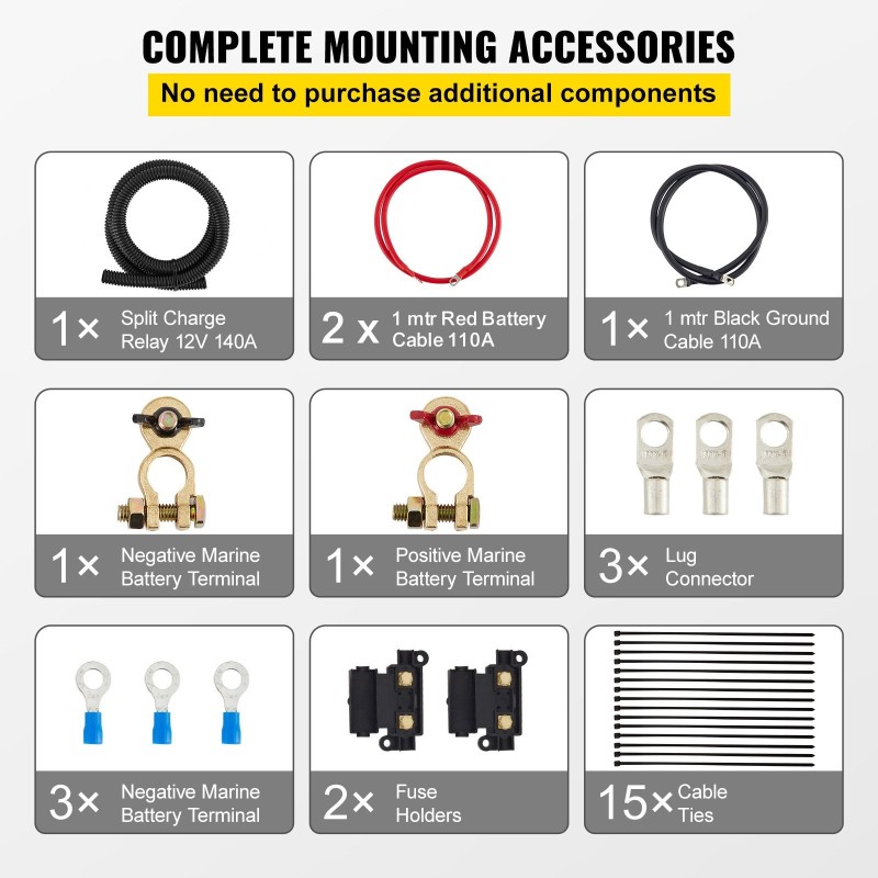 Akkujen erotusrelesarja 12V 140A 2 m kaapelit IP65 automaattinen VSR