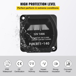 Akkujen erotusrelesarja 12V 140A 2 m kaapelit IP65 automaattinen VSR