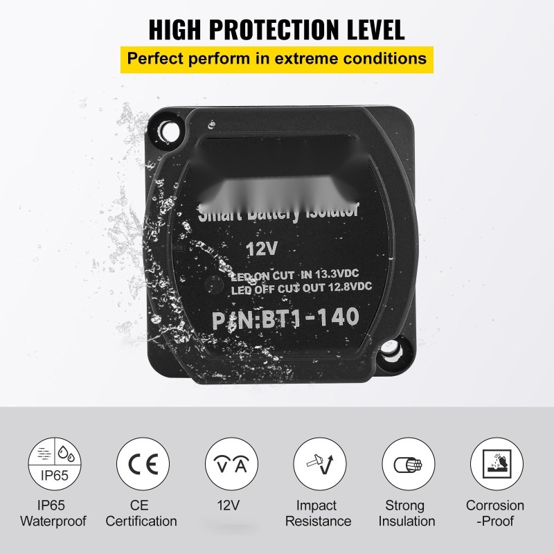 Kaksoisakun erotinsarja 12V 140A jänniteohjattu rele 4 m kaapelit IP65 suojaus