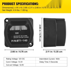 Kaksoisakun erotinsarja 12V 140A jänniteohjattu rele 4 m kaapelit IP65 suojaus