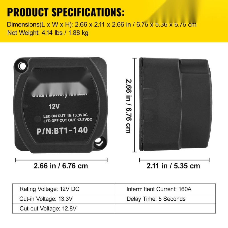 Kaksoisakun erotinsarja 12V 140A jänniteohjattu rele 4 m kaapelit IP65 suojaus