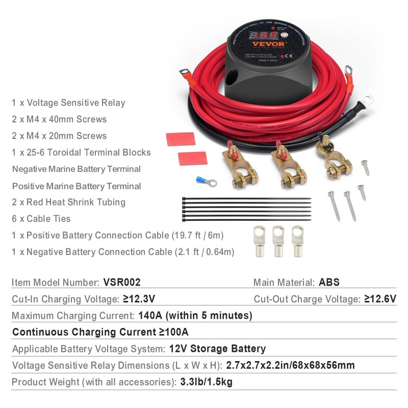 Kaksoisakun erottaja 12V 140A LED-näytöllä silikonitiivisteellä manuaalisella ja automaattisella tilalla