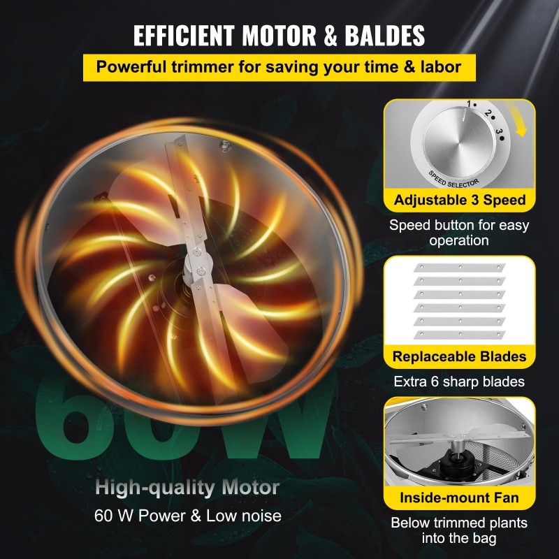 Sähköinen pöytälehtitrimmeri 304 ruostumatonta terästä 18-tuumainen kolmivaihteinen 6 varaterää