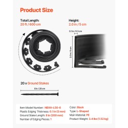 Muovinen reunalista PE-muovi 600 cm pitkä 5 cm korkea 120 maapiikkiä musta