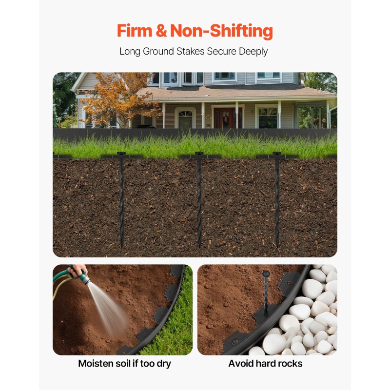 Muovinen reunalista PE-muovi 600 cm pitkä 5 cm korkea 120 maapiikkiä musta