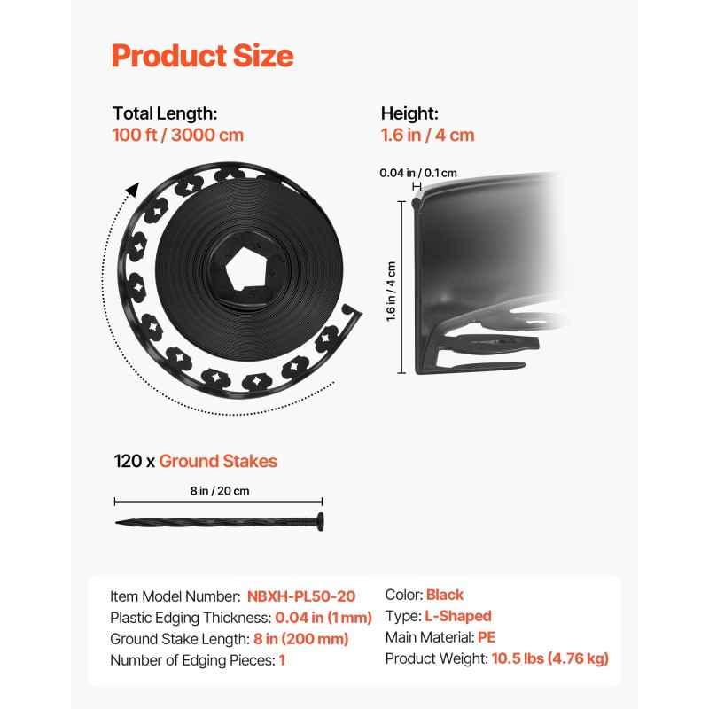 Muovireunalista PE-muovi 3000 x 4 cm 120 maapiikkiä puutarhaan