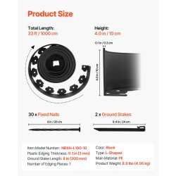 Muovinen puutarhareunus rulla 1000 x 10 cm 30 kiinnikettä 2 maakiilaa