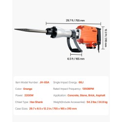 Sähköinen purkuvasara 2200 W raskas metallirunko kuusikulmainen istukka 4 talttaa