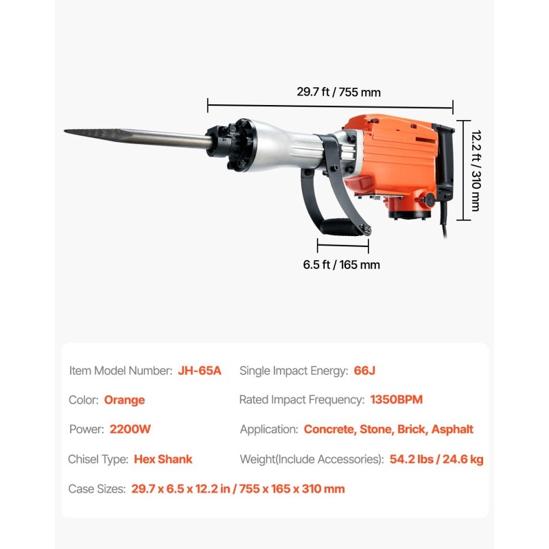 Sähköinen purkuvasara 2200 W raskas metallirunko kuusikulmainen istukka 4 talttaa