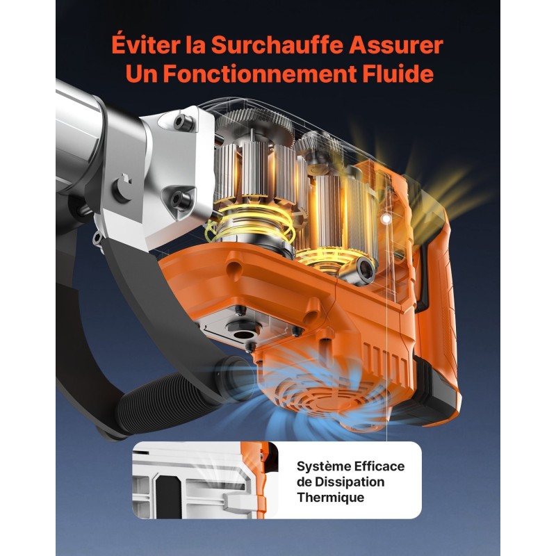 Sähköinen piikkausvasara 3500W 60J 360 asteen kääntyvä etukahva 2 talttaa ja käsineet