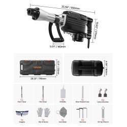 Sähköinen piikkausvasara 2800 W 1200 iskua minuutissa 45 J piste ja tasataltta
