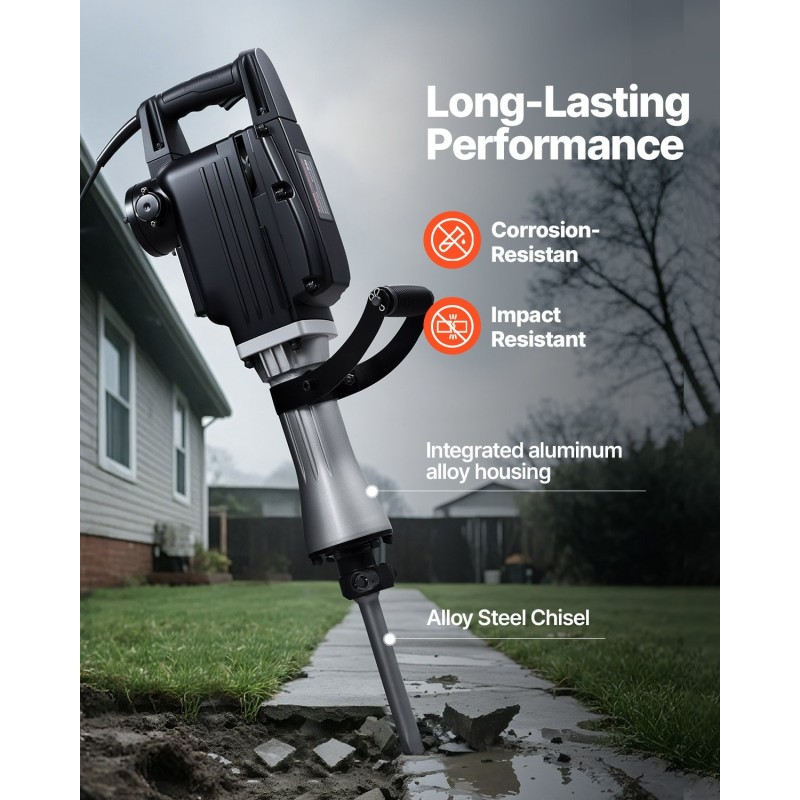 Sähköinen piikkausvasara 2800 wattia 1200 iskua minuutissa 45 joulea 3 meisseliä kantolaukku