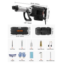 Sähköinen piikkausvasara 3000 wattia 60 joulea 1700 iskua minuutissa alumiiniseosrunko