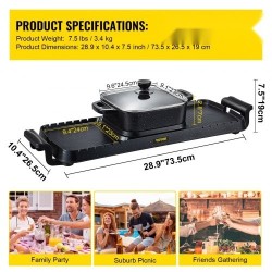 Sähkögrilli ja keittopata valettu alumiini tarttumaton 2,8 l 2400W kaksinkertainen säätö