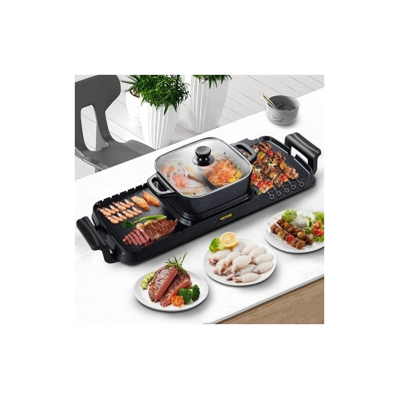 Sähkögrilli ja keittopata valettu alumiini tarttumaton 2,8 l 2400W kaksinkertainen säätö