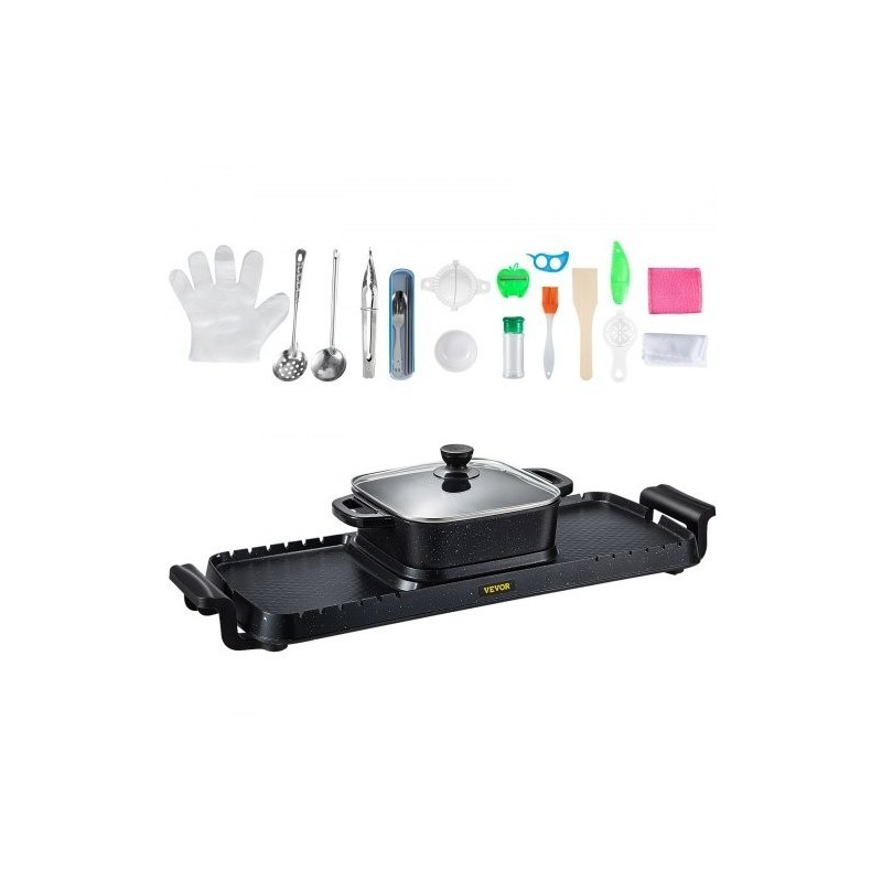 Sähkögrilli ja keittopata valettu alumiini tarttumaton 2,8 l 2400W kaksinkertainen säätö