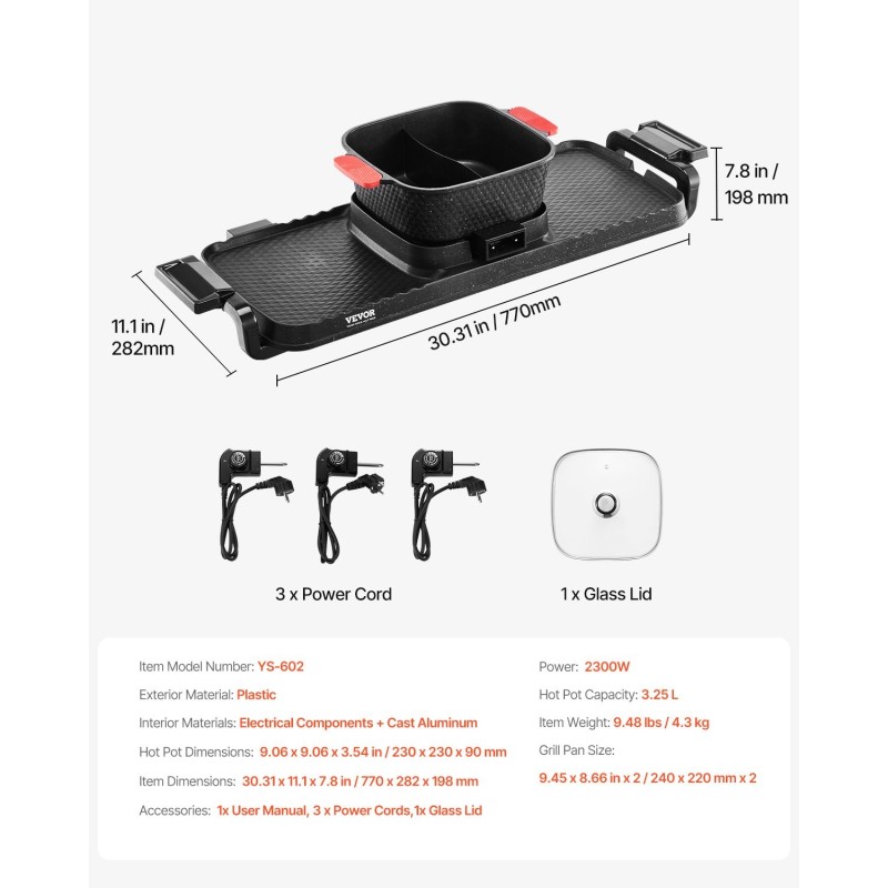 Sähköinen keitin ja grilli 2300 W 3,25 l erillisellä lämpötilansäädöllä