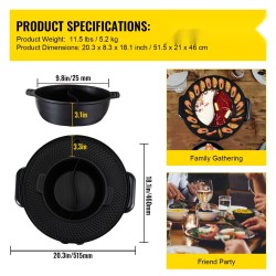 Sähkögrilli ja keittopata valettu alumiini 3 l 2200 W