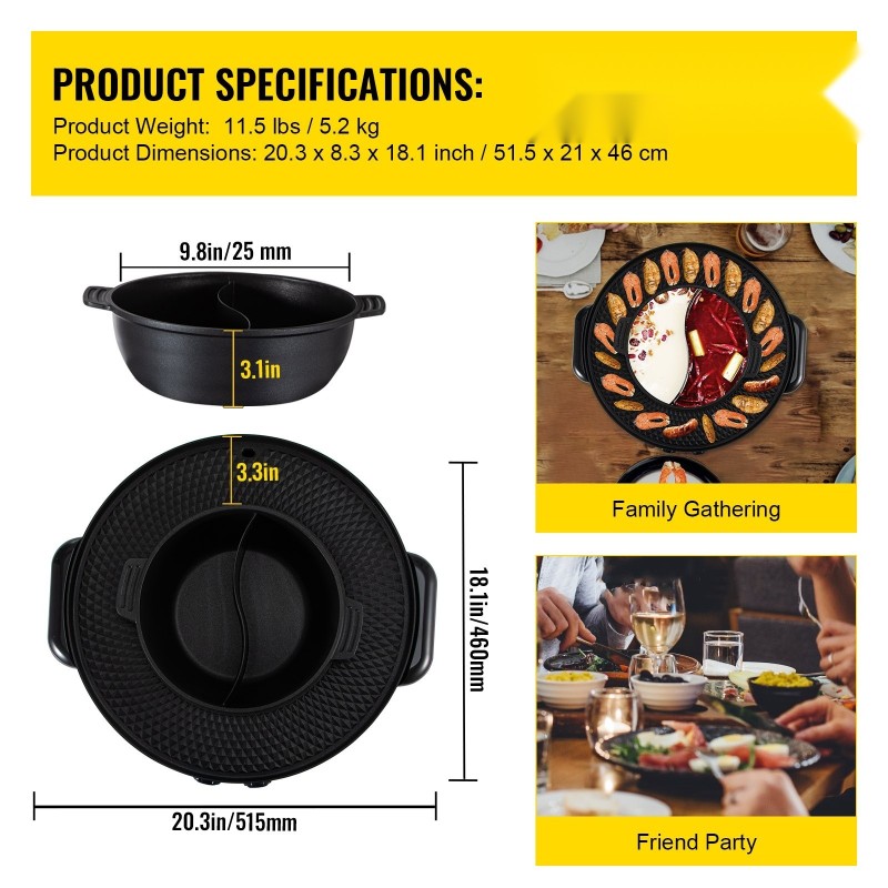 Sähkögrilli ja keittopata valettu alumiini 3 l 2200 W