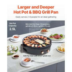 Sähköinen grilli ja kuumapata 2,5 l 1800 W erillisillä säätimillä 2–8 hengelle