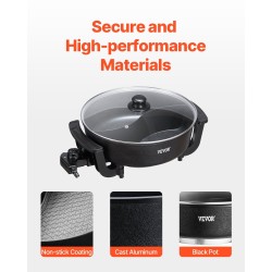 Sähköinen kaksiosainen 5 L kattila 1360W lasikansi portaaton lämpötilansäätö