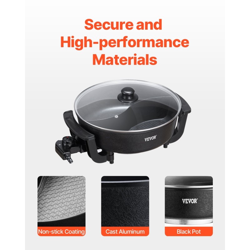 Sähköinen kaksiosainen 5 L kattila 1360W lasikansi portaaton lämpötilansäätö