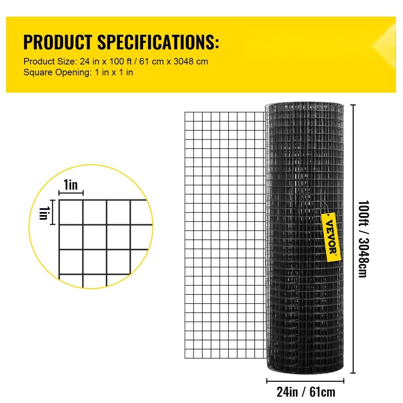 Hitsattu vinyylipinnoitettu galvanoitu verkkorulla 61x3048 cm 1x1 silmäkoko puutarha ja lemmikkiaitauksiin