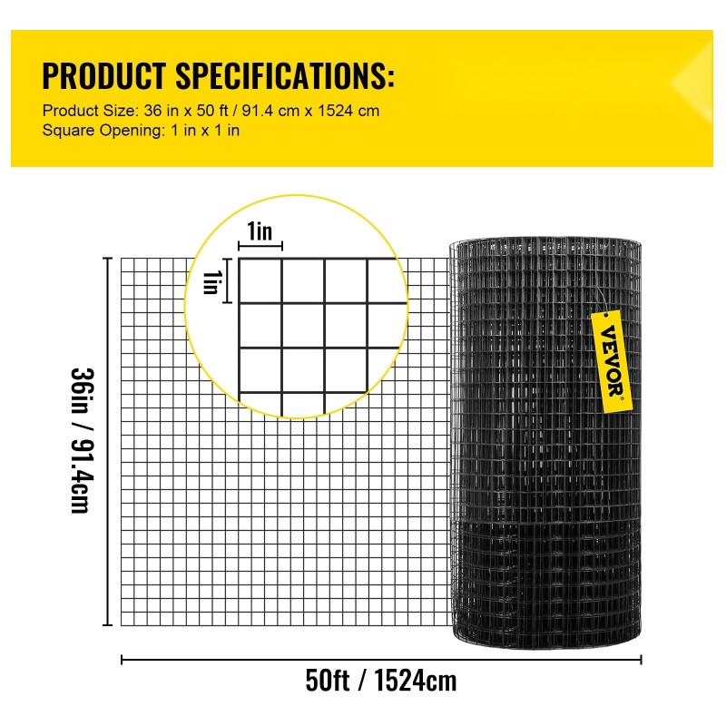 Vinyylipinnoitettu hitsattu teräsverkko 91 x 1524 cm 1 tuuman silmäkoko