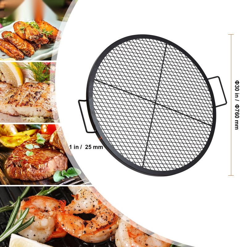 Pyöreä grilliritilä Q235-teräs 76 cm kahvoilla 20 kg kantavuus ulkokäyttöön