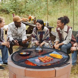 Grilliritilä kokoontaitettava pyöreä teräs 910 mm musta lämmönkestävä pinnoite