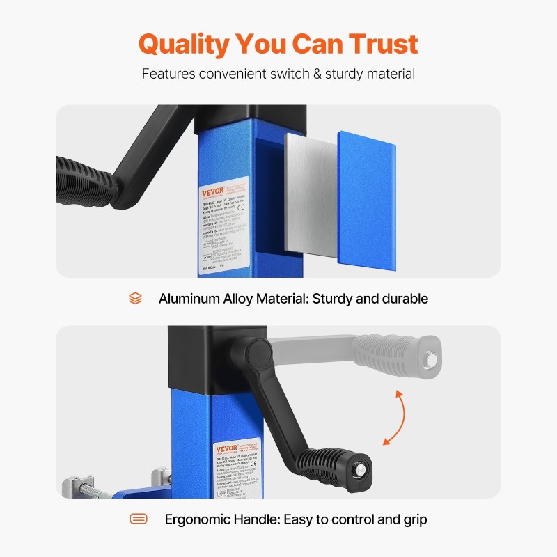 Perävaunun tunkki alumiiniseos 725 kg kantavuus pulttikiinnitys kääntyvä yksipyörä 10 tuuman nostokorkeus