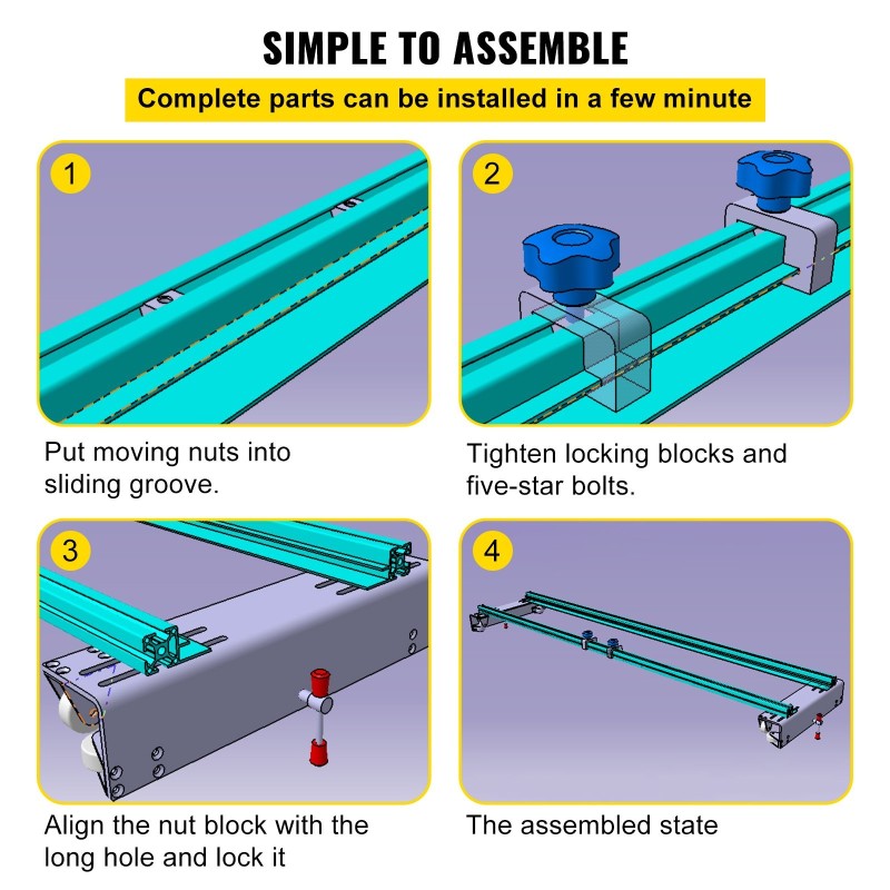 Jyrsinohjain alumiini ja rauta 152,4 cm kiskolla puulevyjen tasoitukseen säädettävä lukittava