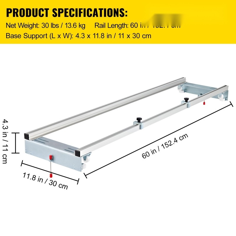 Jyrsinohjain alumiini ja rauta 152,4 cm kiskolla puulevyjen tasoitukseen säädettävä lukittava
