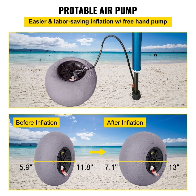Rantailmapyörät 2 kpl TPU 33 cm kärryihin mukana käsipumppu