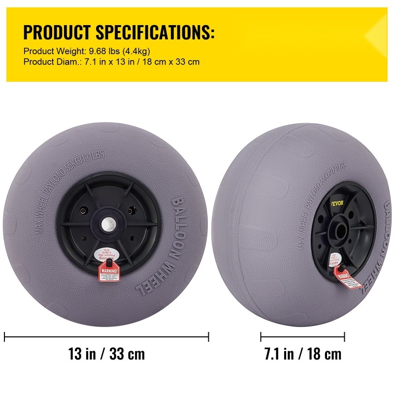 Rantailmapyörät 2 kpl TPU 33 cm kärryihin mukana käsipumppu