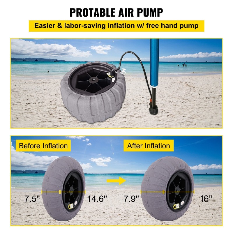 Ilmatäytteiset rantarenkaat termoplastista polyuretaania 16 tuumaa 2 kpl 25 mm akselille