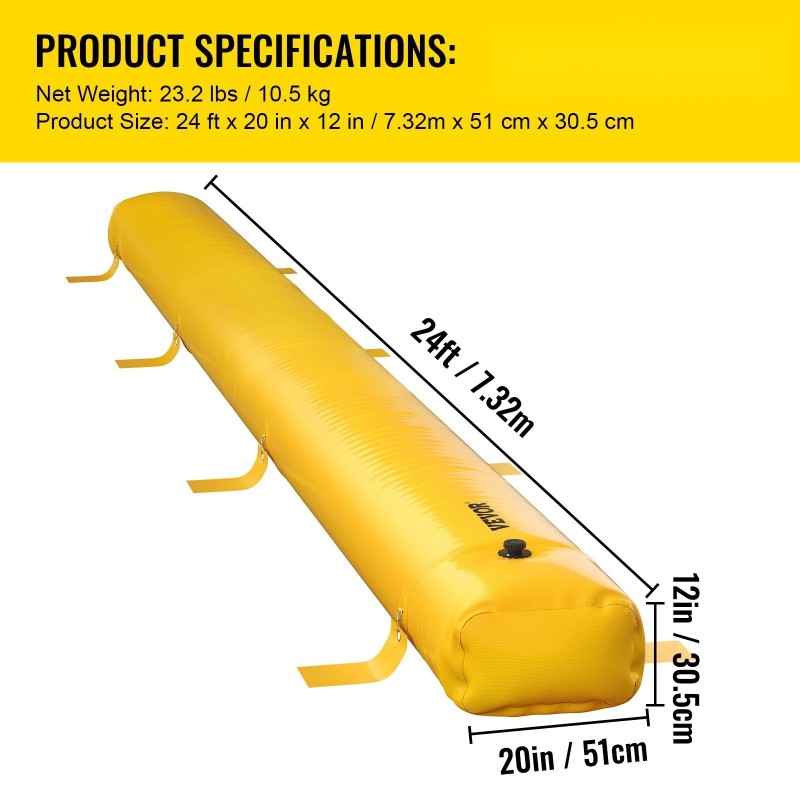 Tulvasuoja teollinen PVC-pressu 7,32 m 51 cm 30,5 cm keltainen