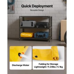 Vesitäytettävä tulvapato teollisuusluokan pressumateriaali 3,66 m pituus 51 cm korkeus ovien eteen