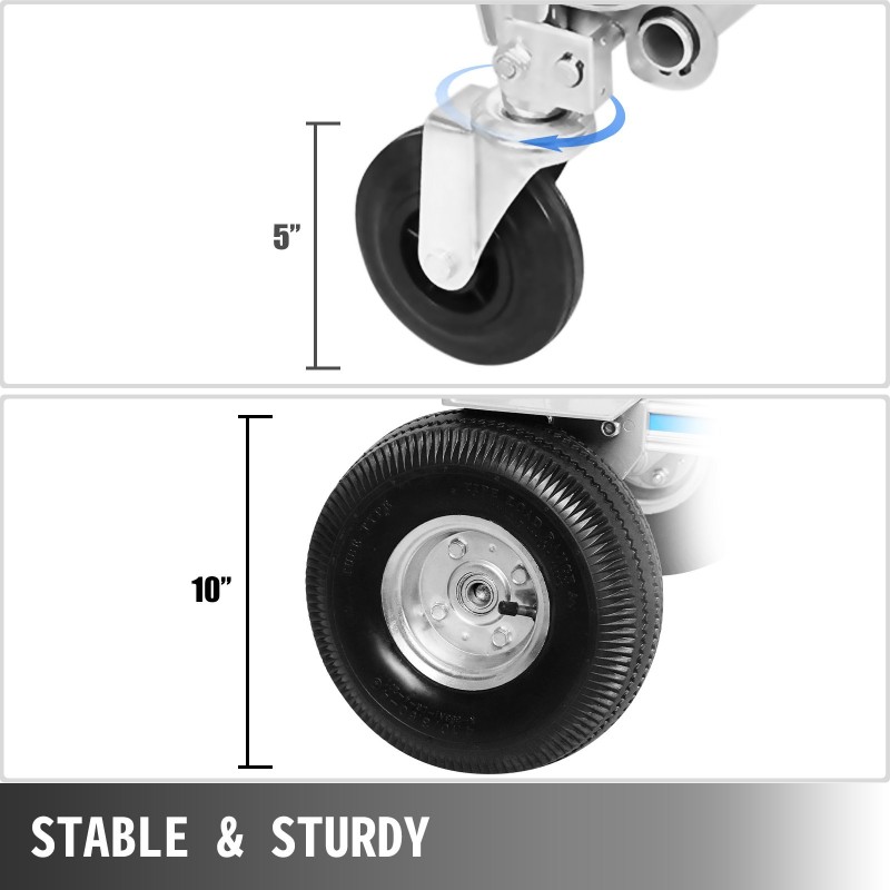 Alumiininen kolmiasentoinen käsikärry nelipyöräinen 350 kg ja kaksipyöräinen 250 kg kantavuus