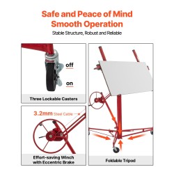 Kipsilevynostin hiiliteräs 68 kg kantokyky säädettävä korkeus 190-435 cm 122x488 cm