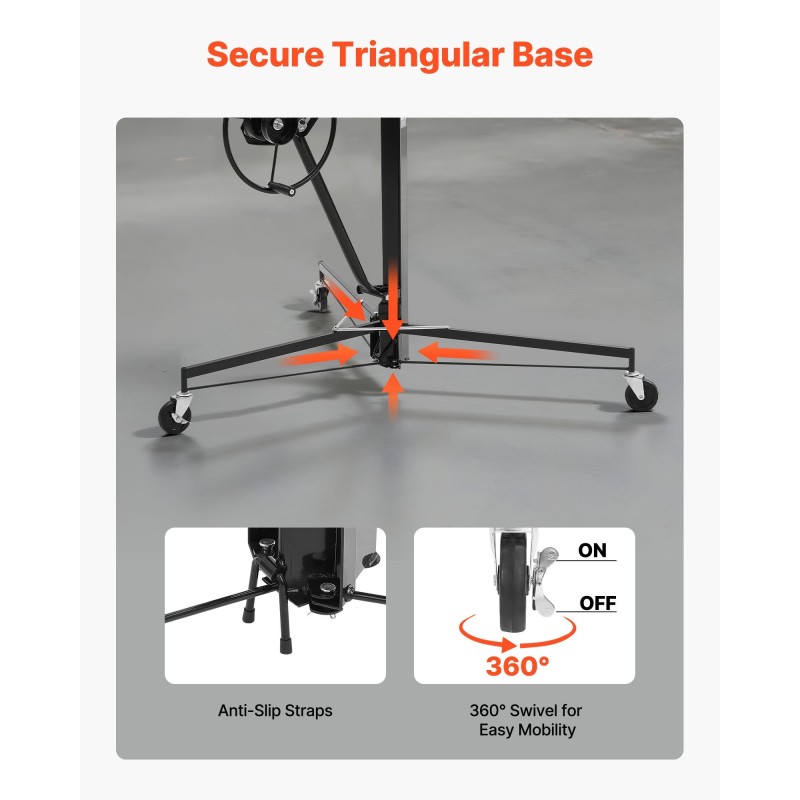 Kipsilevynostin teräsrunkoinen 68 kg kantavuus säädettävä teleskooppivarsi 3353 mm korkeus lukittavat pyörät