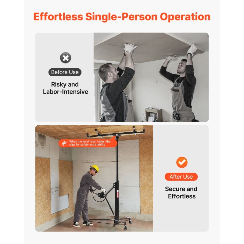 Kipsilevynostin teräsrunkoinen 68 kg kantavuus säädettävä teleskooppivarsi 3353 mm korkeus lukittavat pyörät