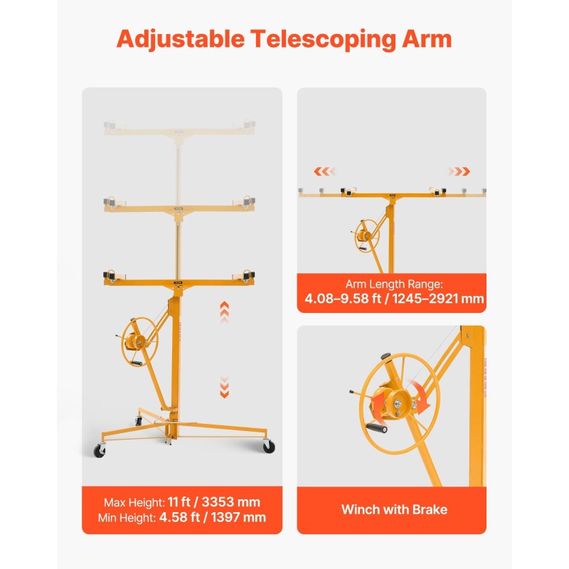 Kipsilevynostin teräs 68 kg 3353 mm teleskooppivarsi lukittavat pyörät