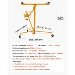 Kipsilevynostin teräs 68 kg 3353 mm teleskooppivarsi lukittavat pyörät