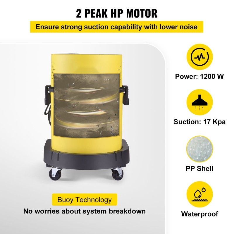 Märkä-kuivaimuri PP-muovi 20 l 1200 W 4-toimintoinen HEPA ja sienisuodatus 5 harjaa