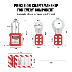 Lukitus ja merkintäsarja 59 osaa keltainen ripustettava laatikko 12 termoplastista turvalukkoa