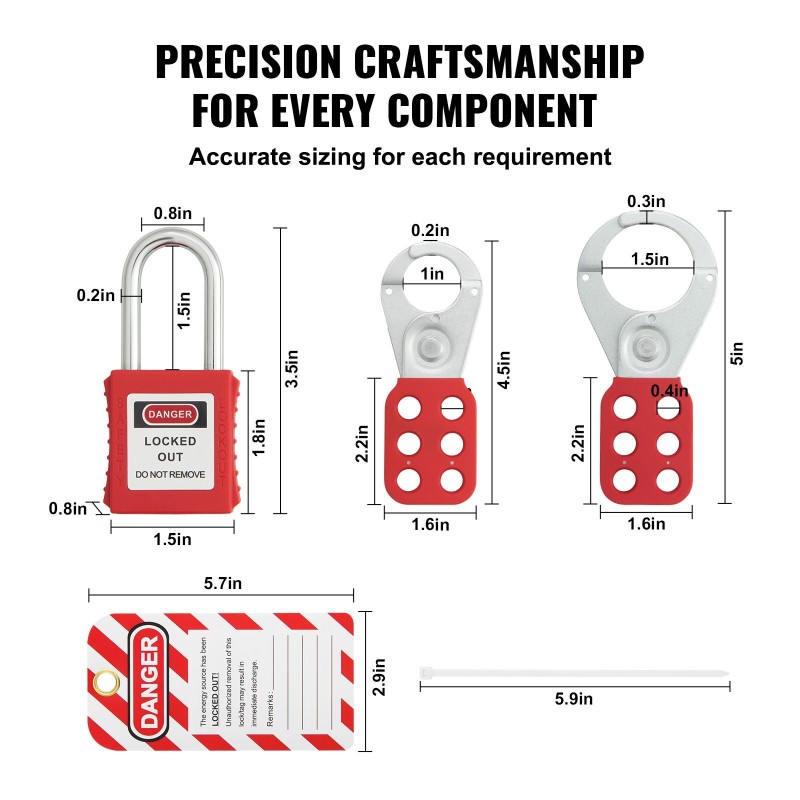 Lukitus ja merkintäsarja 59 osaa keltainen ripustettava laatikko 12 termoplastista turvalukkoa