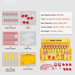 Sähkölukitus ja merkintäsarja 60 osaa 14 turvalukkoa nailon teräs ripustettava lukitusasemataulu