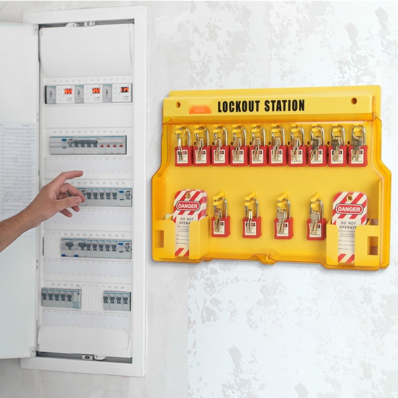 Sähkölukitus ja merkintäsarja 60 osaa 14 turvalukkoa nailon teräs ripustettava lukitusasemataulu